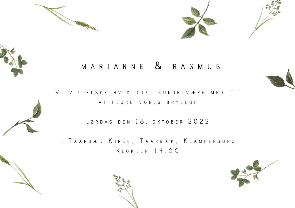 Efterår/Vinter - Marianne & Rasmus Bryllupsinvitation